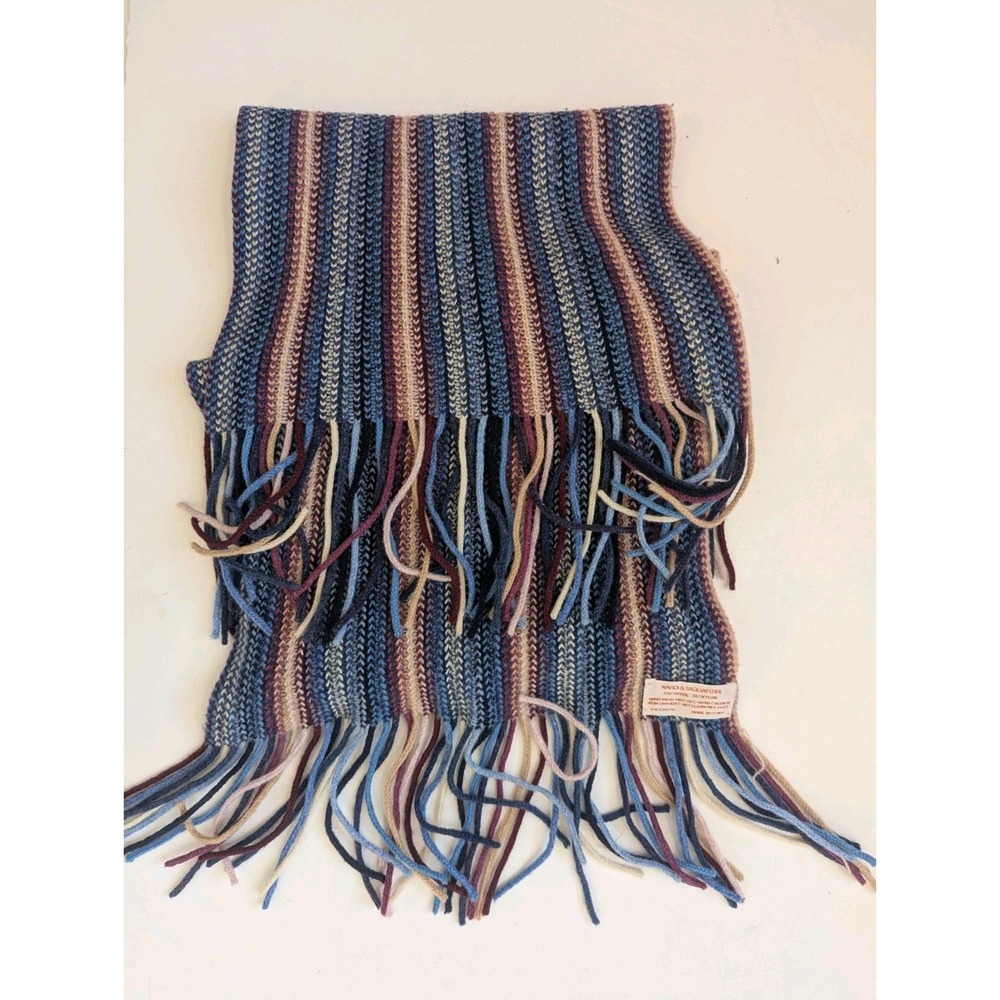 NARDI & TAGLIAFERRI Knit Fringed Scarf 10'' x 60" Blue Purple Wool Blend Italy